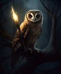 Night owl on a branch.