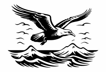 Fototapeta premium Seagull Tattoo stamp stamp print Flight freedom world