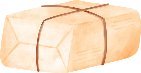 Vintage Watercolor Postal Delivery, Nostalgic Cardboard Box and Retro Mailman Art.