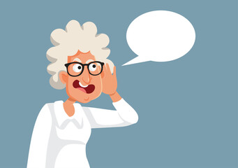 Angry Elderly Woman Screaming with Speech Bubble Vector Cartoon Illustration. Mean retired granny misunderstanding the message 
