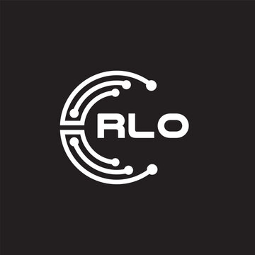 RLO letter technology logo design on black background. RLO creative initials letter IT logo concept. RLO setting shape design.

