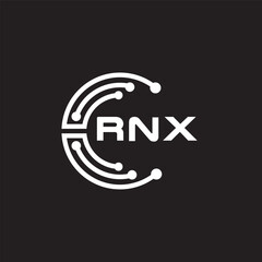 RNX letter technology logo design on black background. RNX creative initials letter IT logo concept. RNX setting shape design.
