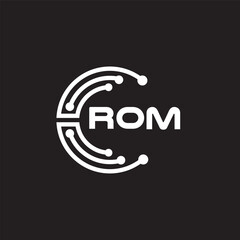 ROM letter technology logo design on black background. ROM creative initials letter IT logo concept. ROM setting shape design.
