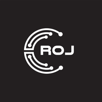ROJ letter technology logo design on black background. ROJ creative initials letter IT logo concept. ROJ setting shape design.
