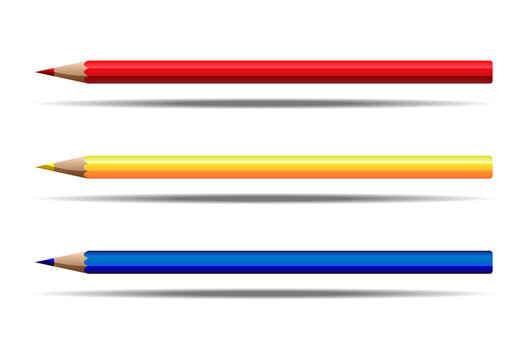 Crayons, Realistic set pencils for draw. Vector illustration. Red, yellow and blue.