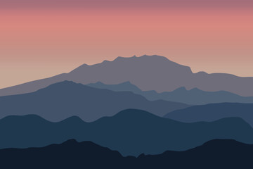 Fototapeta na wymiar landscape with cold mountain silhouettes. Vector illustration in flat style.