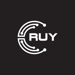 RUY letter technology logo design on black background. RUY creative initials letter IT logo concept. RUY setting shape design.
