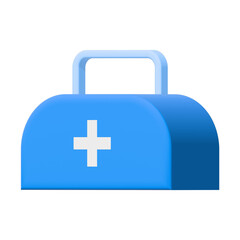 Blue medical kit box with white cross sign 3d icon illustration