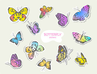 Butterflies,  cute stickers, colorful butterflies, butterflies illustration, doodle, decorations , insect illustration , cute  sticker set