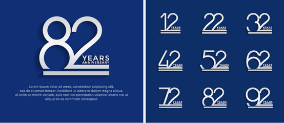 set of anniversary logo silver color on blue background for celebration moment