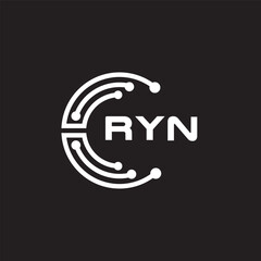 Obraz premium RYN letter technology logo design on black background. RYN creative initials letter IT logo concept. RYN setting shape design. 