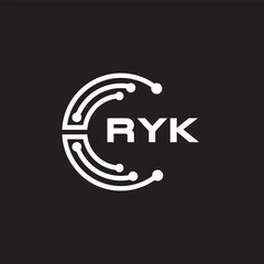 RYK letter technology logo design on black background. RYK creative initials letter IT logo concept. RYK setting shape design.
