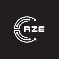 RZE letter technology logo design on black background. RZE creative initials letter IT logo concept. RZE setting shape design.
