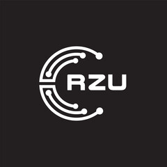 RZU letter technology logo design on black background. RZU creative initials letter IT logo concept. RZU setting shape design.
