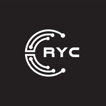 RYC letter technology logo design on black background. RYC creative initials letter IT logo concept. RYC setting shape design.
