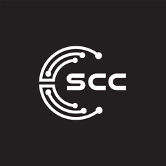 SCC letter technology logo design on black background. SCC creative initials letter IT logo concept. SCC setting shape design.
