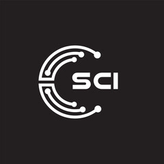 SCI letter technology logo design on black background. SCI creative initials letter IT logo concept. SCI setting shape design.
