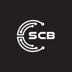 SCB letter technology logo design on black background. SCB creative initials letter IT logo concept. SCB setting shape design.
