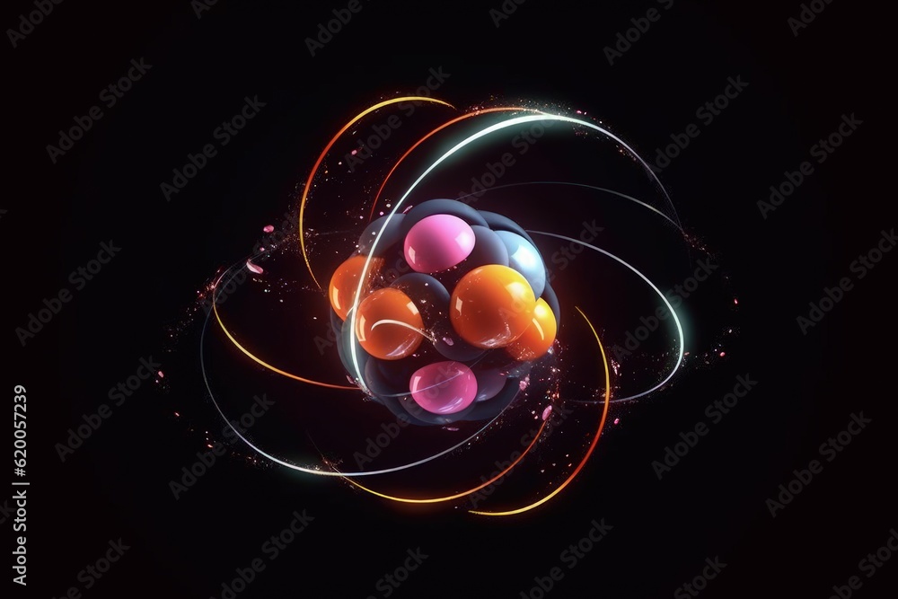 Wall mural atomic nucleus electrons neutrons protons. model shows that an atom is mostly empty space, with elec