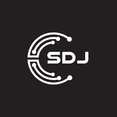 SDJ letter technology logo design on black background. SDJ creative initials letter IT logo concept. SDJ setting shape design.
