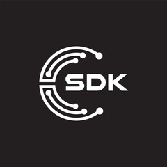 SDK letter technology logo design on black background. SDK creative initials letter IT logo concept. SDK setting shape design.
