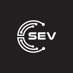 SEV letter technology logo design on black background. SEV creative initials letter IT logo concept. SEV setting shape design.
