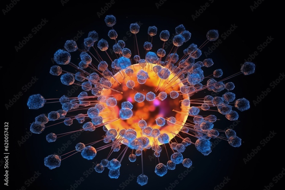 Wall mural atomic nucleus electrons neutrons protons. model shows that an atom is mostly empty space, with elec