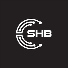 SHB letter technology logo design on black background. SHB creative initials letter IT logo concept. SHB setting shape design.
