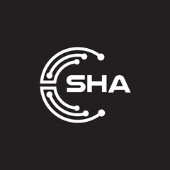 SHA letter technology logo design on black background. SHA creative initials letter IT logo concept. SHA setting shape design.
