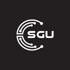 SGU letter technology logo design on black background. SGU creative initials letter IT logo concept. SGU setting shape design.
