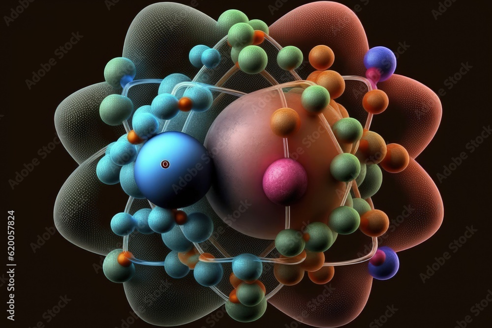 Wall mural atomic nucleus electrons neutrons protons. model shows that an atom is mostly empty space, with elec
