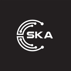 SKA letter technology logo design on black background. SKA creative initials letter IT logo concept. SKA setting shape design.
