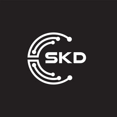 SKD letter technology logo design on black background. SKD creative initials letter IT logo concept. SKD setting shape design.

