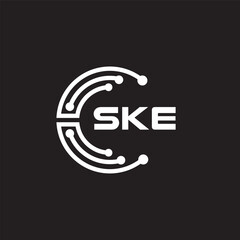 SKE letter technology logo design on black background. SKE creative initials letter IT logo concept. SKE setting shape design.
