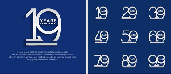 set of anniversary logo silver color on blue background for celebration moment - obrazy, fototapety, plakaty