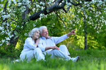 Fototapeta premium Happy senior couple in love. Park outdoors.