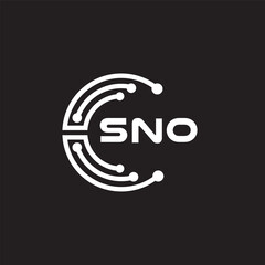 SNO letter technology logo design on black background. SNO creative initials letter IT logo concept. SNO setting shape design.
