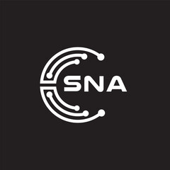 SNA letter technology logo design on black background. SNA creative initials letter IT logo concept. SNA setting shape design.
