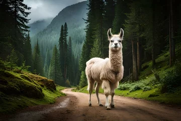 Fotobehang llama standing in a field © Ahmad