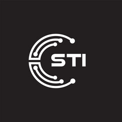 STI letter technology logo design on black background. STI creative initials letter IT logo concept. STI setting shape design.
