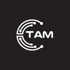 TAM letter technology logo design on black background. TAM creative initials letter IT logo concept. TAM setting shape design.
