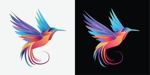 Flaying Bird logo Colorful vector Style illustration, colibri bird icon logo