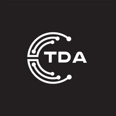 TDA letter technology logo design on black background. TDA creative initials letter IT logo concept. TDA setting shape design.
