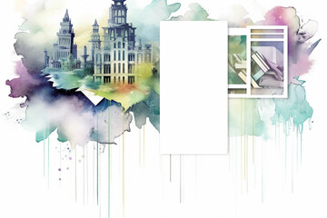Watercolor PhotoBook Template for Family and Holiday occasions. AI Generative - 620061812