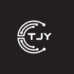 TJY letter technology logo design on black background. TJY creative initials letter IT logo concept. TJY setting shape design.
