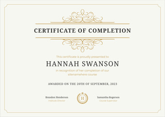 Certificate graduation achievement diploma of success education completion classic template vector