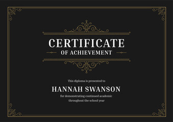 Certificate educational achievement graduation diploma document classic ornate black template vector