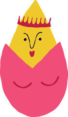 Funny haughty egg-the queen in the crown. A groovy funky character for Easter