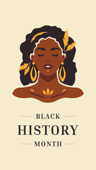 Beautiful African boho woman in jewelry portrait black history month social media poster vector flat