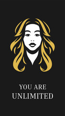 Elegant woman with blonde golden hair portrait beauty motivational social media poster vector flat
